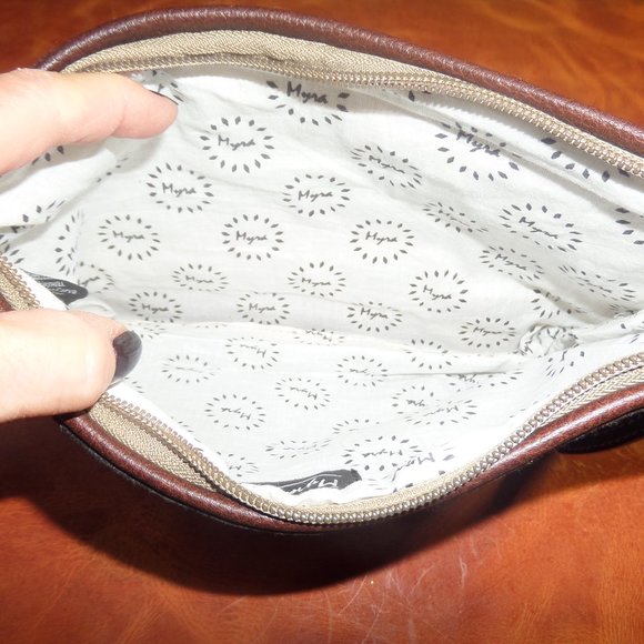 Myra Bag Genuine Leather and tapestry design clutch - Picture 2 of 5